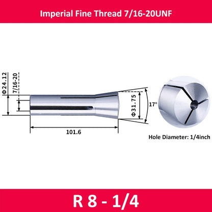 R8-1/4 Milling Cutter Collet Imperial 7/16 Thread - Da Blacksmith