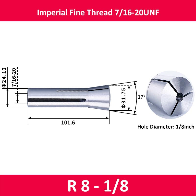 R8-1/8 Milling Cutter Collet Imperial 7/16 Thread - Da Blacksmith