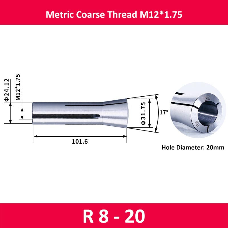 R8-20 Milling Cutter Collet Metric M12 Thread - Da Blacksmith