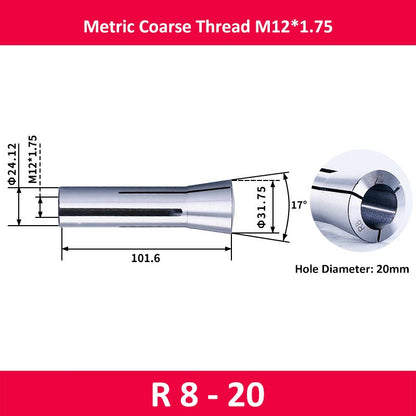 R8-20 Milling Cutter Collet Metric M12 Thread - Da Blacksmith