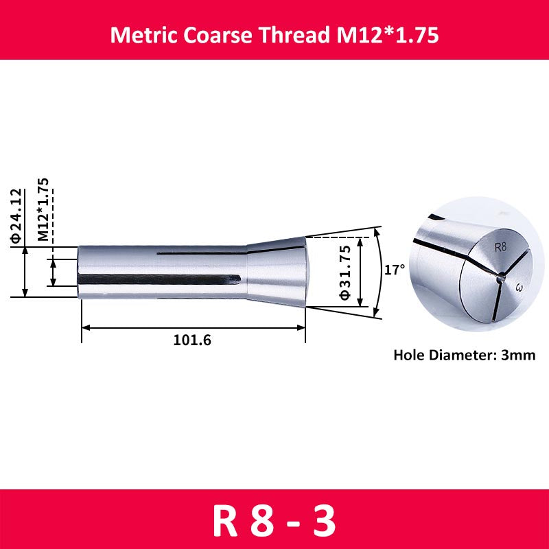 R8-3 Milling Cutter Collet Metric M12 Thread - Da Blacksmith