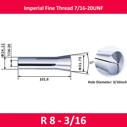 R8-3/16 Milling Cutter Collet Imperial 7/16 Thread - Da Blacksmith