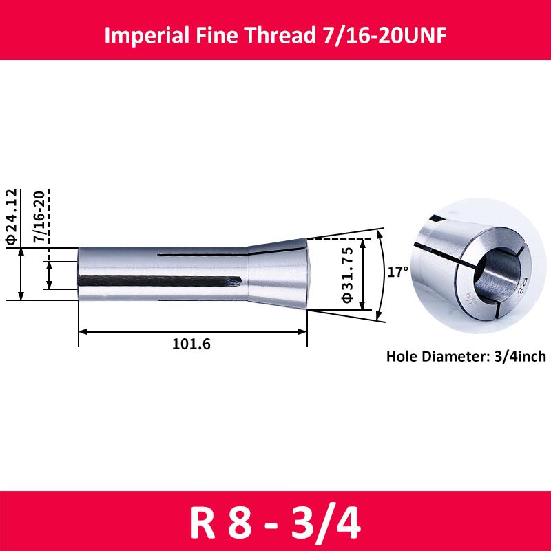 R8-3/4 Milling Cutter Collet Imperial 7/16 Thread - Da Blacksmith