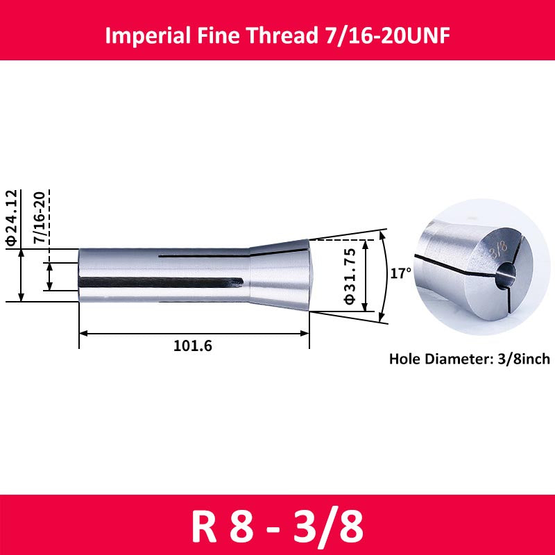 R8-3/8 Milling Cutter Collet Imperial 7/16 Thread - Da Blacksmith