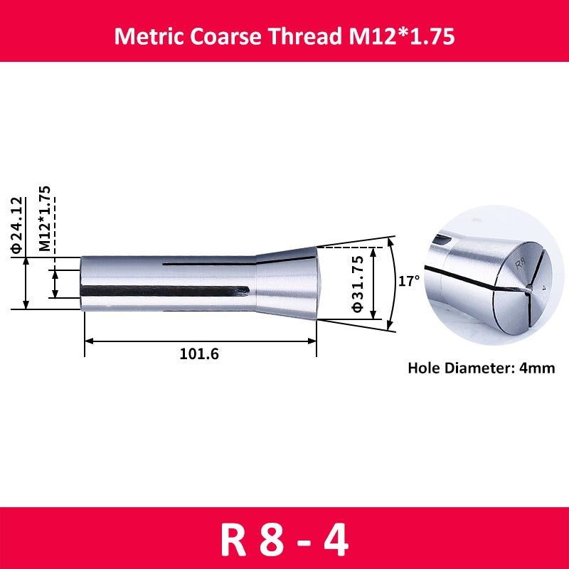 R8-4 Milling Cutter Collet Metric M12 Thread - Da Blacksmith