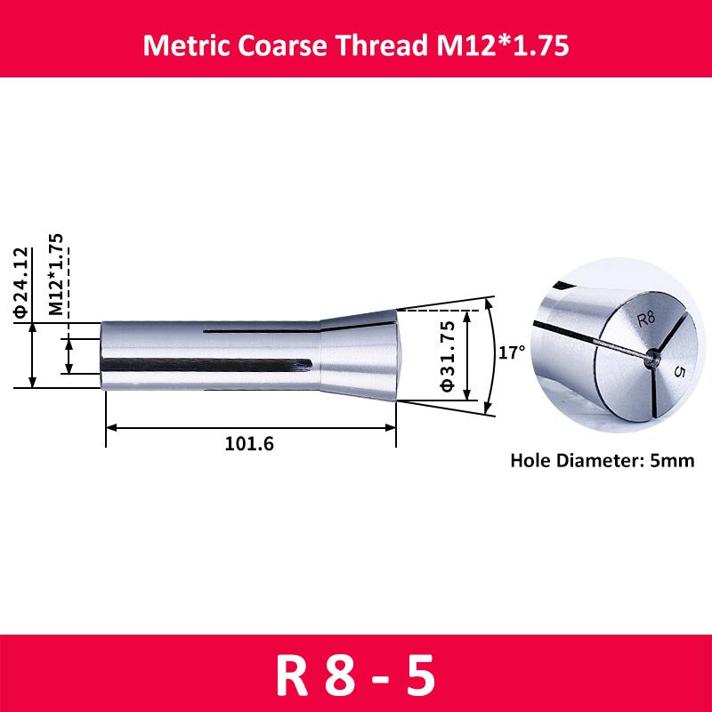 R8-5 Milling Cutter Collet Metric M12 Thread - Da Blacksmith