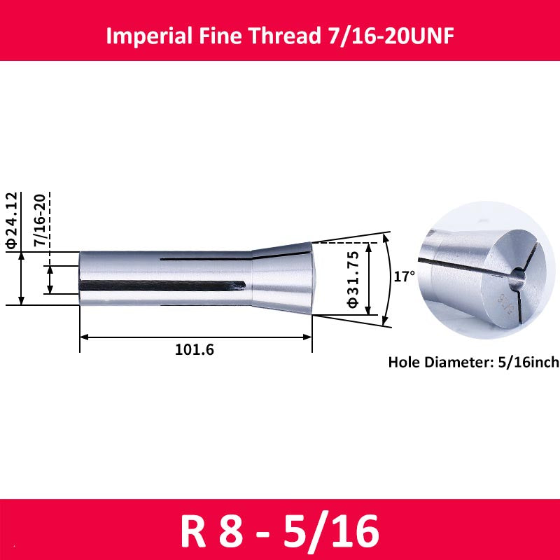 R8-5/16 Milling Cutter Collet Imperial 7/16 Thread - Da Blacksmith