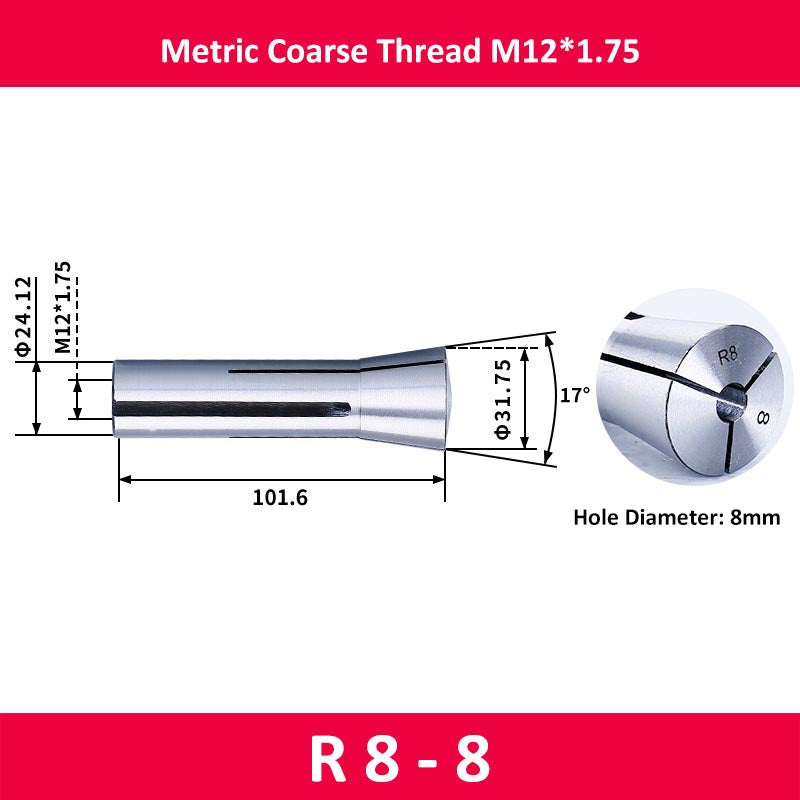 R8-8 Milling Cutter Collet Metric M12 Thread - Da Blacksmith