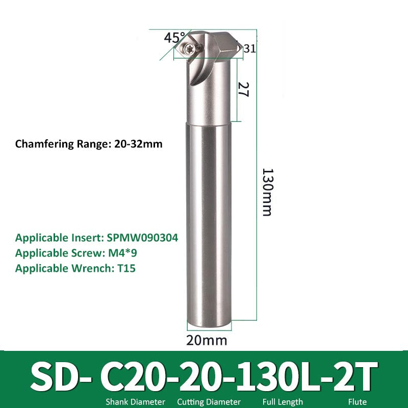 SD C20-20-130-2T CNC Chamfering Milling Cutter Toolholder 30/60/45/120 Degrees Chamfering - Da Blacksmith