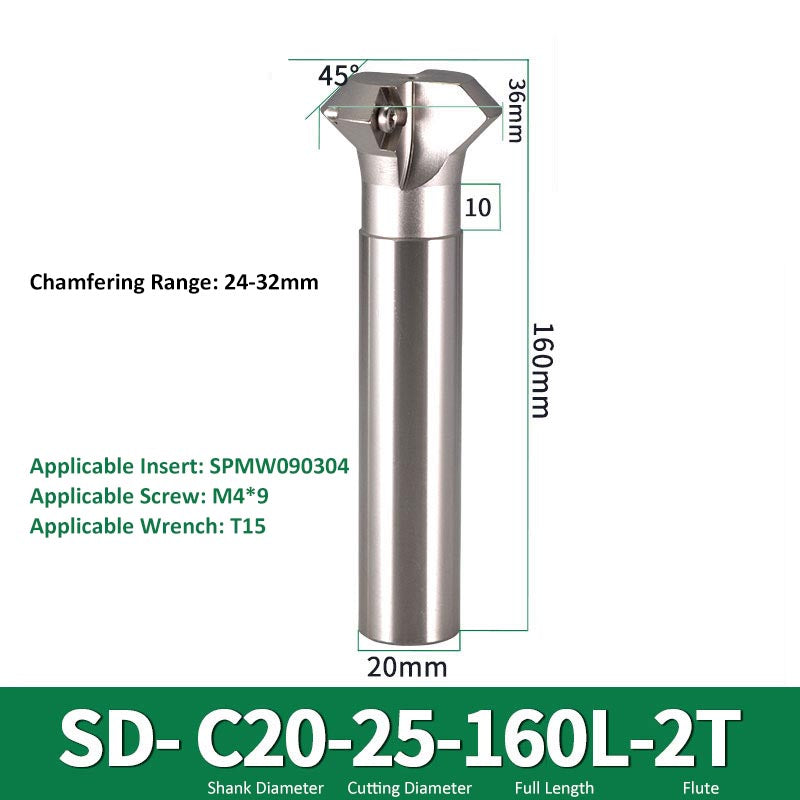 SD C20-25-160-2T CNC Chamfering Milling Cutter Toolholder 30/60/45/120 Degrees Chamfering - Da Blacksmith