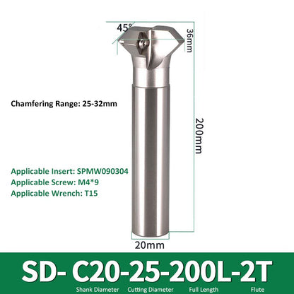 SD C20-25-200-2T CNC Chamfering Milling Cutter Toolholder 30/60/45/120 Degrees Chamfering - Da Blacksmith