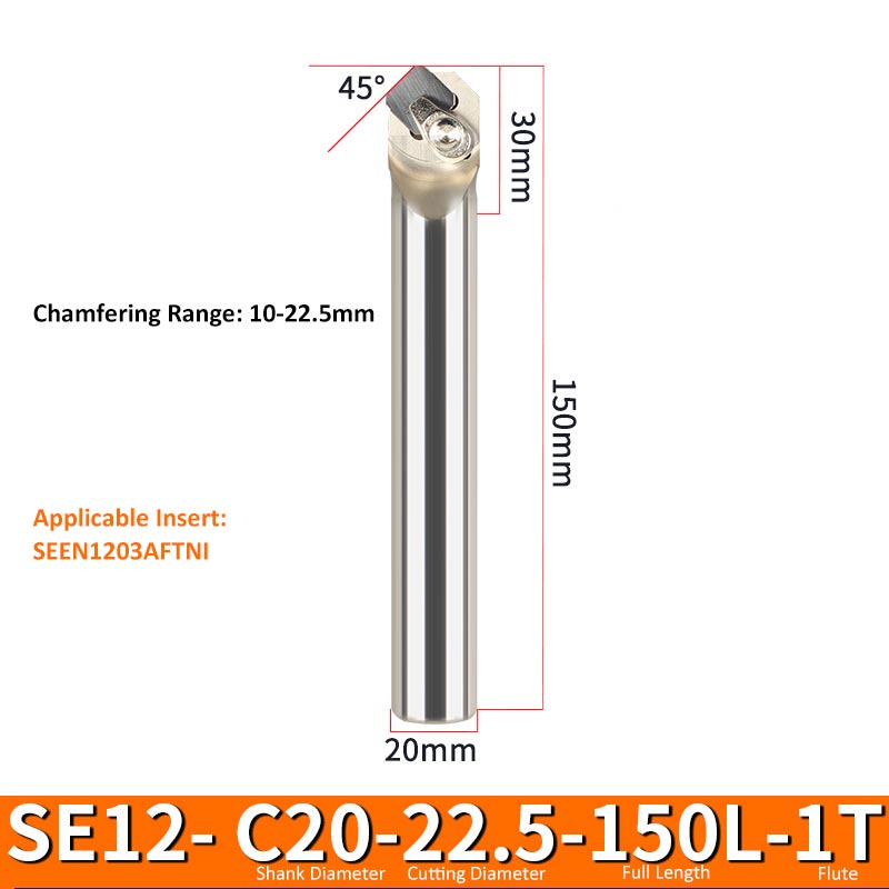 SE12 C20-22.5-150-1T CNC Chamfering Milling Cutter Toolholder 30/60/45/120 Degrees Chamfering - Da Blacksmith