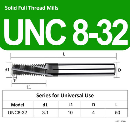 UNC8# 32 Universal Full Tooth Tungsten Solid Carbide Thread Mills - Da Blacksmith