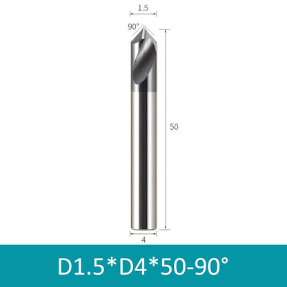 1.5*4mm Diameter 50mm Length HRC66 2 Flutes Spiral Tungsten Carbide Center Drill 90° Chamfer Milling Cutter - Da Blacksmith