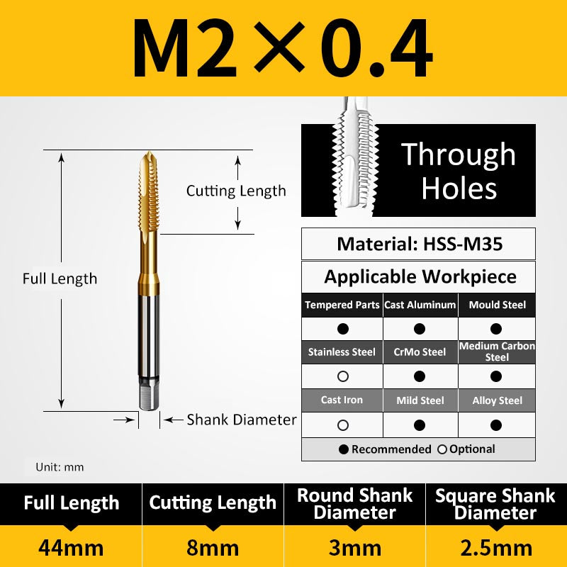 M2 Machine Thread Taps for Through Holes - Da Blacksmith