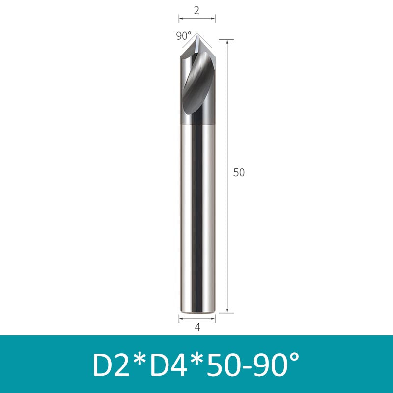 2*4mm Diameter 50mm Length HRC66 2 Flutes Spiral Tungsten Carbide Center Drill 90° Chamfer Milling Cutter - Da Blacksmith