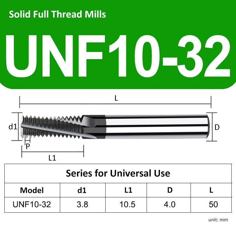 UNF10# 32 Universal Full Tooth Tungsten Solid Carbide Thread Mills - Da Blacksmith