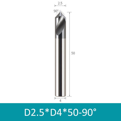 2.5*4mm Diameter 50mm Length HRC66 2 Flutes Spiral Tungsten Carbide Center Drill 90° Chamfer Milling Cutter - Da Blacksmith