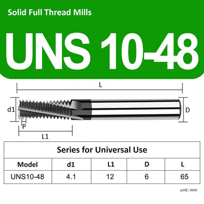 UNS10# 48 Universal Full Tooth Tungsten Solid Carbide Thread Mills - Da Blacksmith