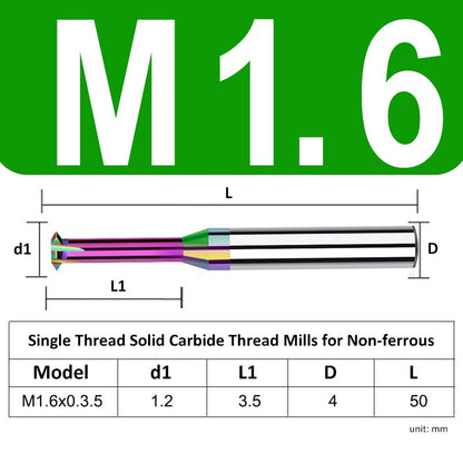 M1.6 Pitch 0.35mm Shank Diameter 4mm Full Length 50mm Single Thread Solid Carbide Thread Mills for Non-ferrous - Da Blacksmith