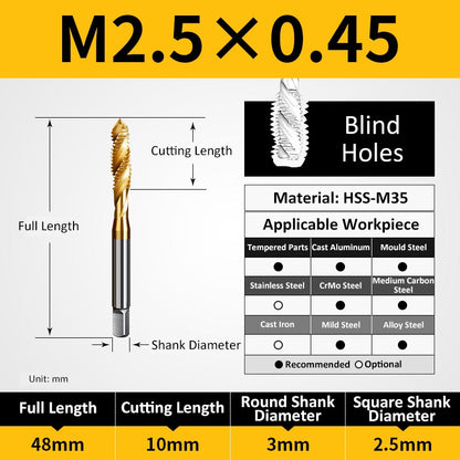 M2.5 Machine Thread Taps for Blind Holes - Da Blacksmith