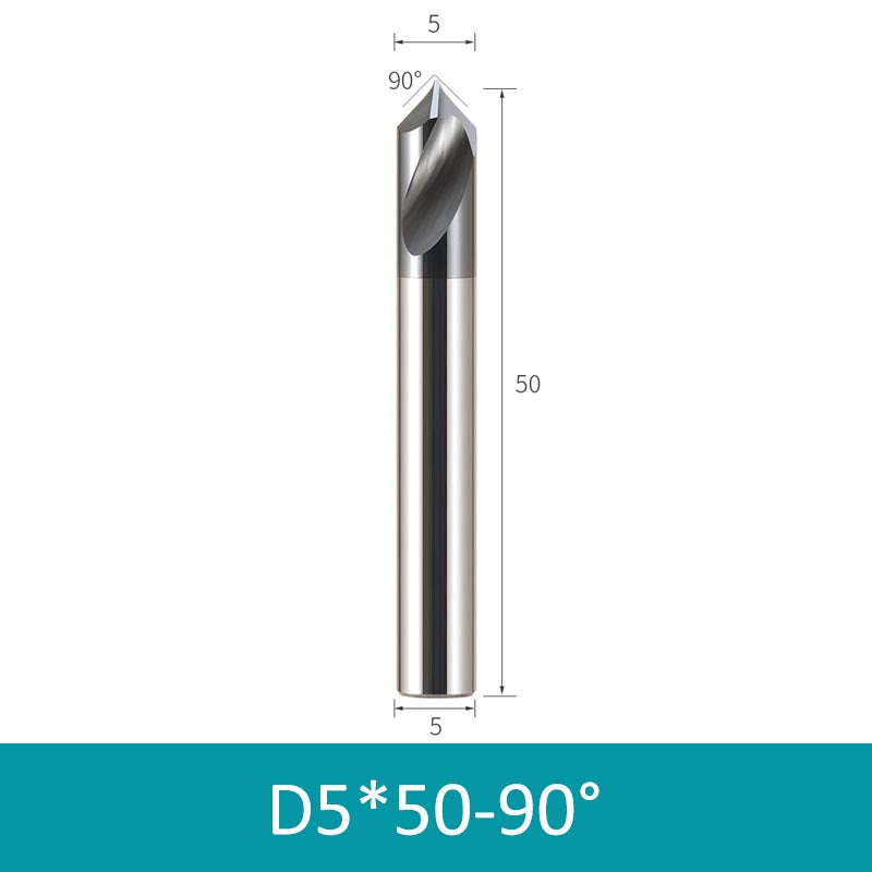 5mm Diameter 50mm Length HRC66 2 Flutes Spiral Tungsten Carbide Center Drill 90° Chamfer Milling Cutter - Da Blacksmith