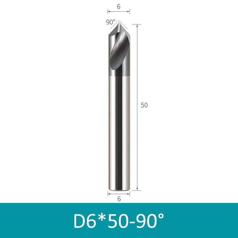 6mm Diameter 50mm Length HRC66 2 Flutes Spiral Tungsten Carbide Center Drill 90° Chamfer Milling Cutter - Da Blacksmith