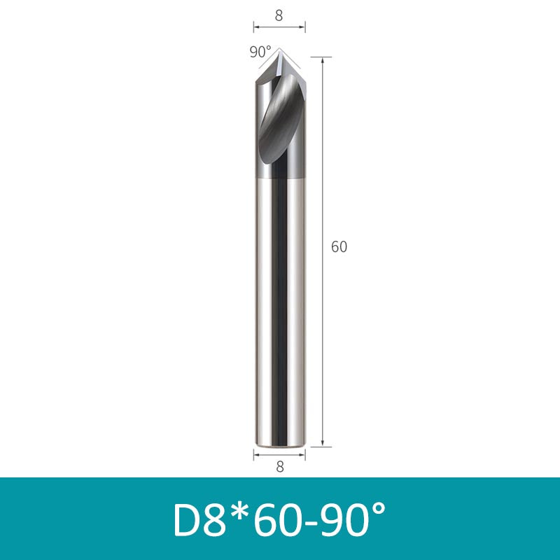 8mm Diameter 60mm Length HRC66 2 Flutes Spiral Tungsten Carbide Center Drill 90° Chamfer Milling Cutter - Da Blacksmith