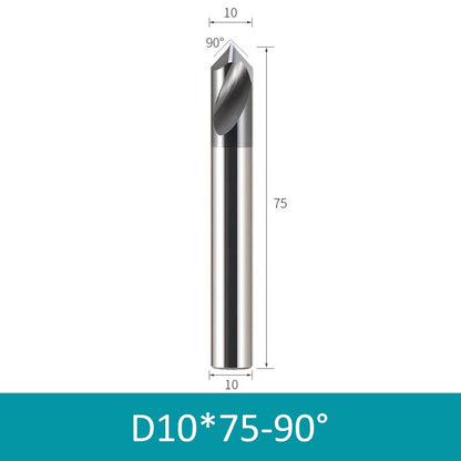 10mm Diameter 75mm Length HRC66 2 Flutes Spiral Tungsten Carbide Center Drill 90° Chamfer Milling Cutter - Da Blacksmith