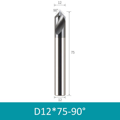 12mm Diameter 75mm Length HRC66 2 Flutes Spiral Tungsten Carbide Center Drill 90° Chamfer Milling Cutter - Da Blacksmith