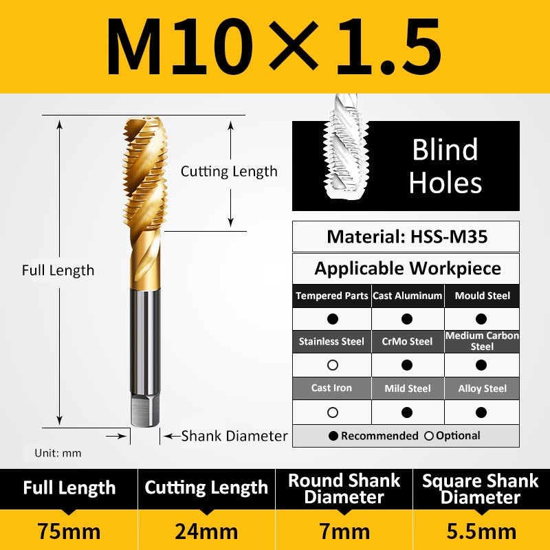 M10 Machine Thread Taps for Blind Holes - Da Blacksmith