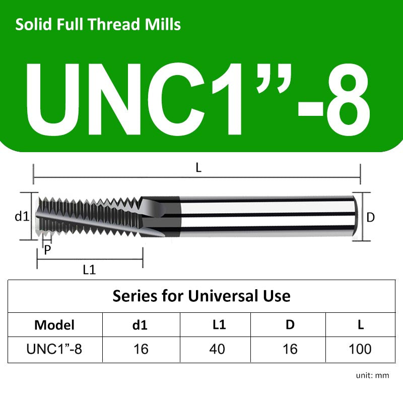 UNC1"-8 Universal Full Tooth Tungsten Solid Carbide Thread Mills - Da Blacksmith