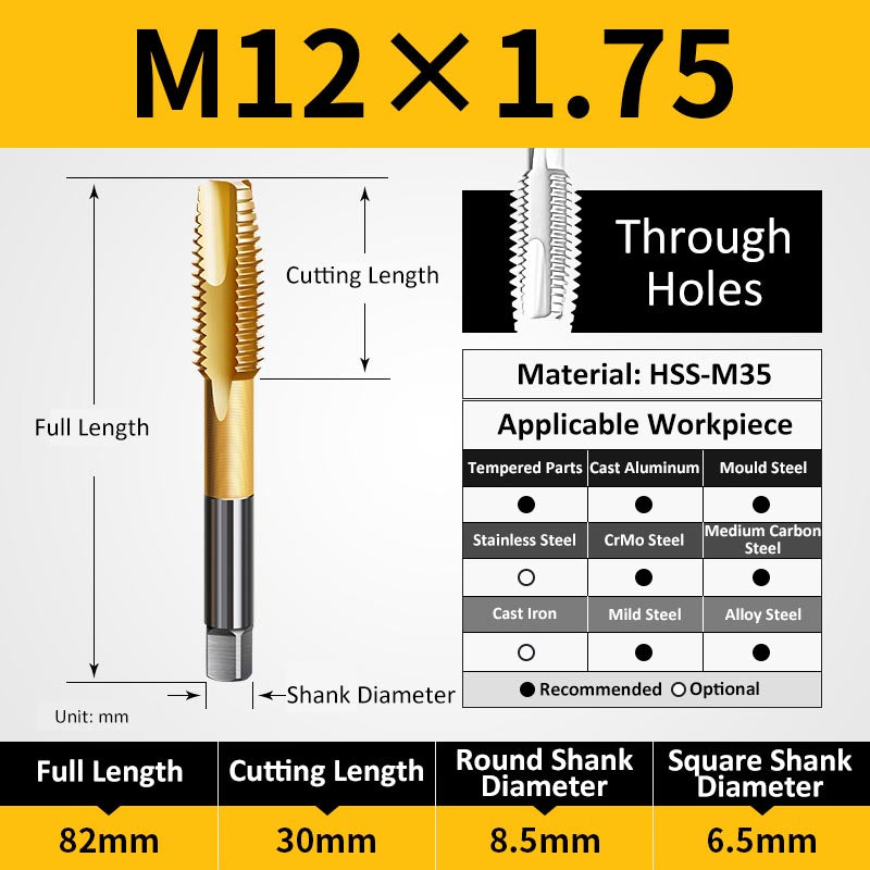 M12 Machine Thread Taps for Through Holes - Da Blacksmith