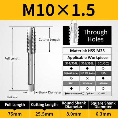 M10 Machine Thread Taps for Through Holes Special for Stainless Steel - Da Blacksmith