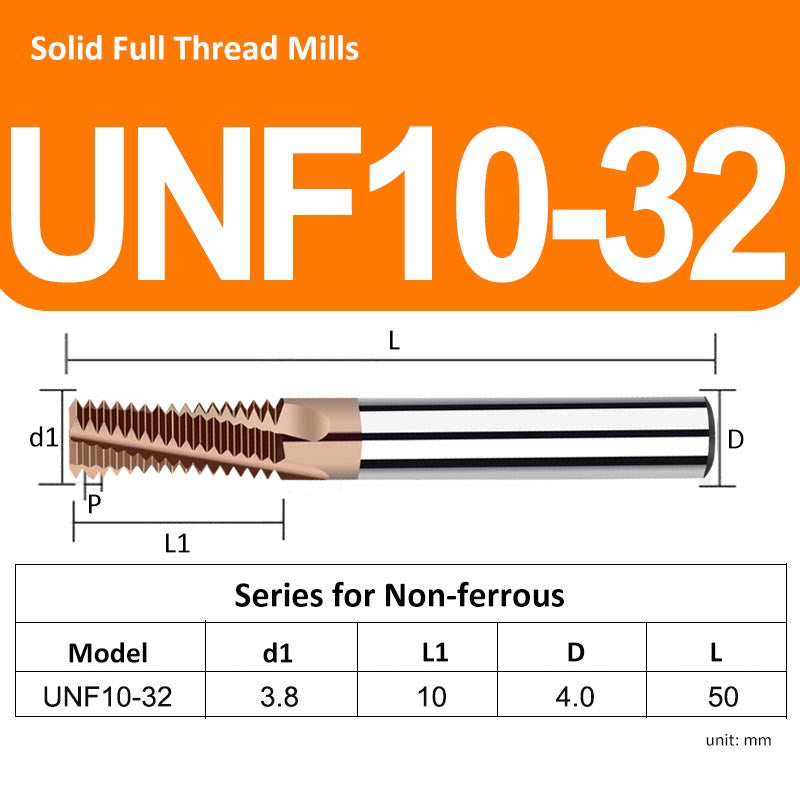 UNF10# 32 Full Tooth Tungsten Solid Carbide Thread Mills HRC68 for Hard Material - Da Blacksmith