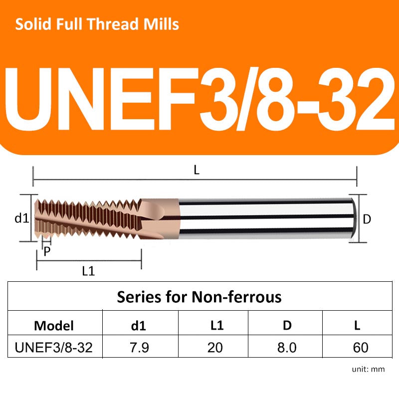 UNEF3/8-32 Full Tooth Tungsten Solid Carbide Thread Mills HRC68 for Hard Material - Da Blacksmith