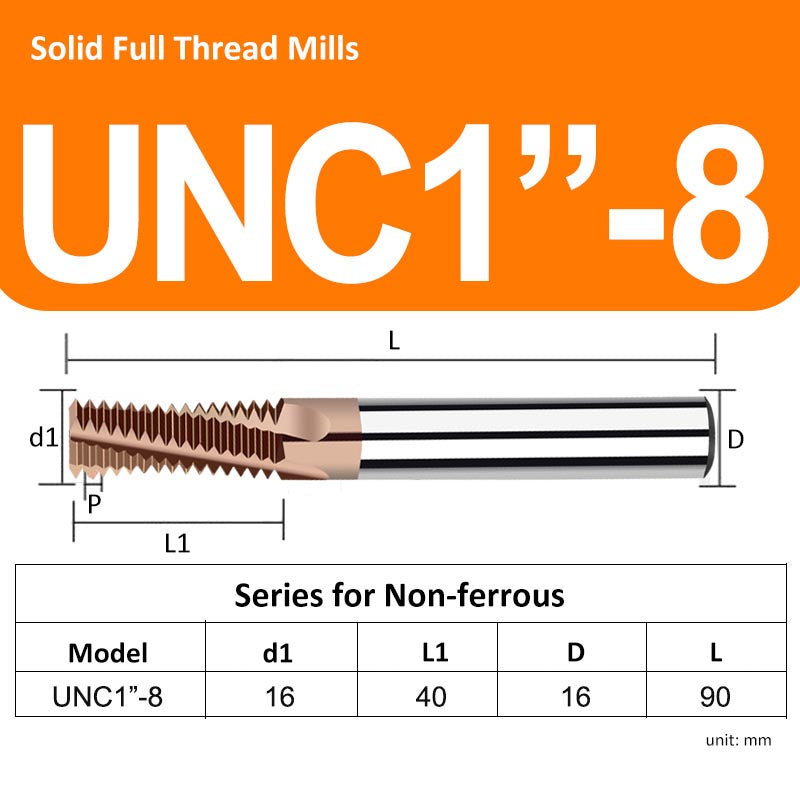 UNC1"-8 Full Tooth Tungsten Solid Carbide Thread Mills HRC68 for Hard Material - Da Blacksmith