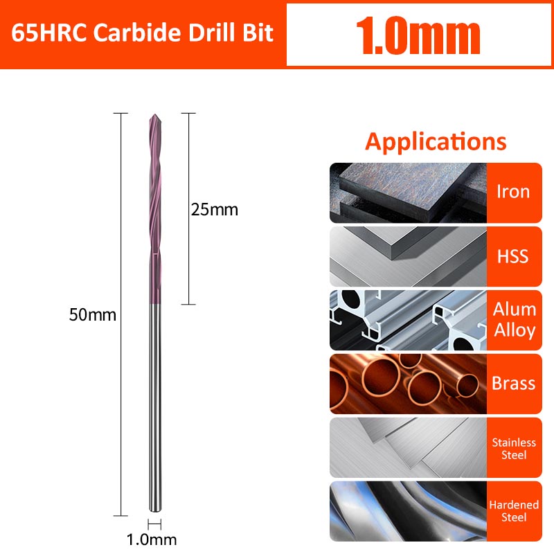 1.0mm Diameter 65HRC Tungsten Carbide Drill Bit for Super Hard Drilling Twist Drill Bit - Da Blacksmith