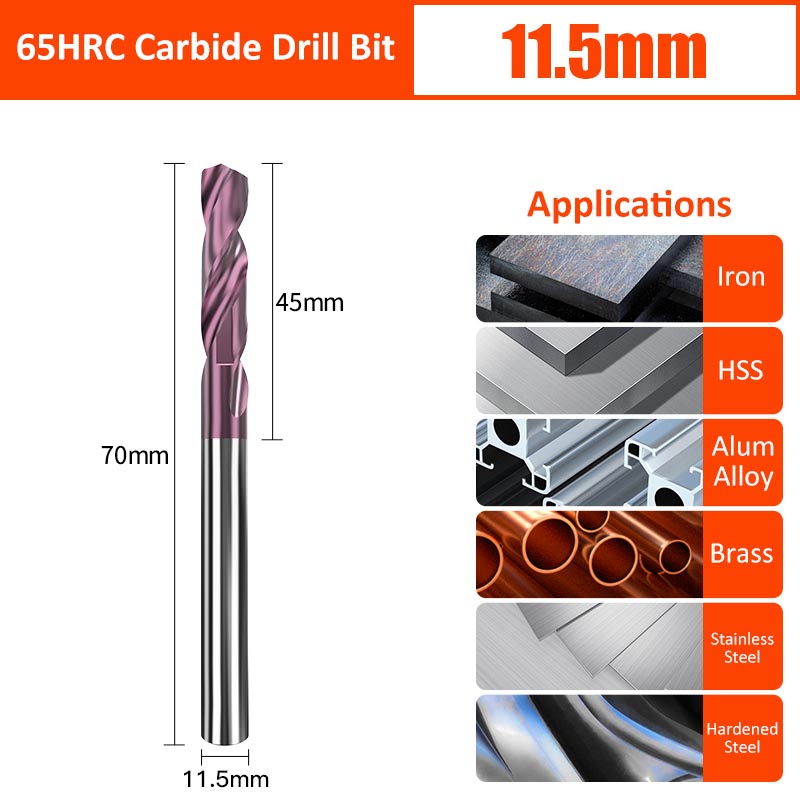 11.5mm Diameter 65HRC Tungsten Carbide Drill Bit for Super Hard Drilling Twist Drill Bit - Da Blacksmith