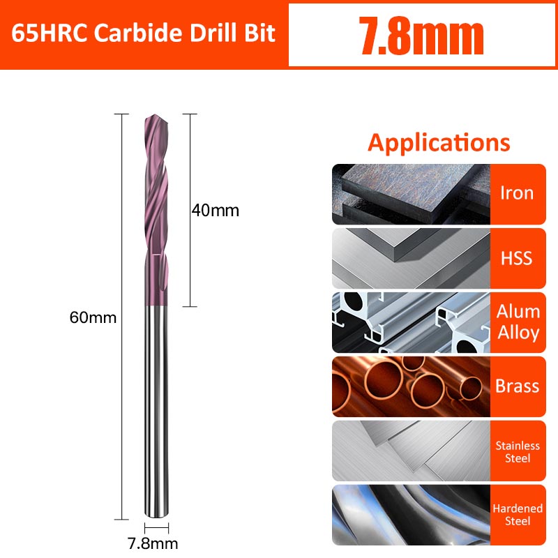 7.8mm Diameter 65HRC Tungsten Carbide Drill Bit for Super Hard Drilling Twist Drill Bit - Da Blacksmith