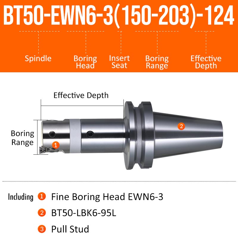 BT50-EWN6-3(150-203)-124L Fine Boring Cutter Tuning Head Adjustable Tool Holder - Da Blacksmith