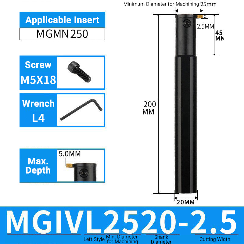 MGIVR/MGIVL2520-2.5 Internal Grooving Toolholder