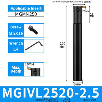 MGIVR/MGIVL2520-2.5 Internal Grooving Toolholder