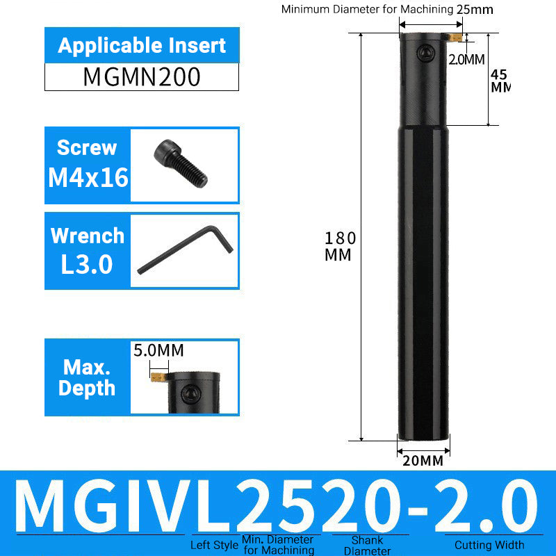 MGIVR/MGIVL2520-2 Internal Grooving Toolholder