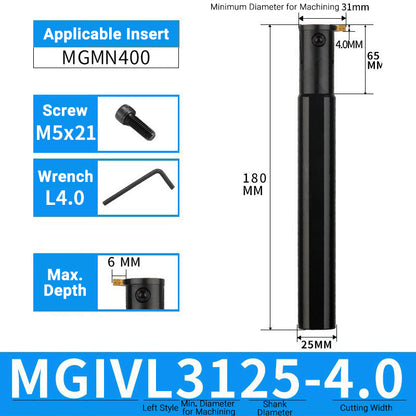 MGIVR/MGIVL3125-4 Internal Grooving Toolholder