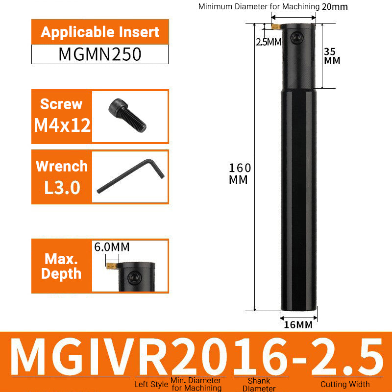 MGIVR/MGIVL2016-2.5 Internal Grooving Toolholder