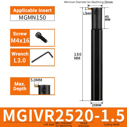 MGIVR/MGIVL2520-1.5 Internal Grooving Toolholder