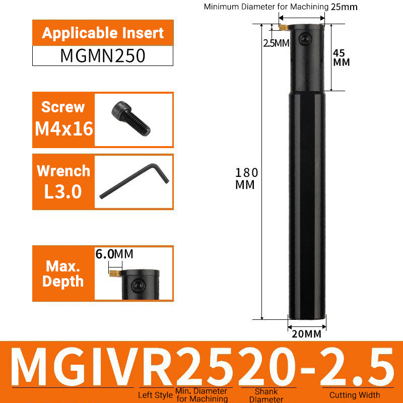 MGIVR/MGIVL2520-2.5 Internal Grooving Toolholder