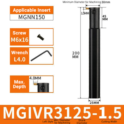 MGIVR/MGIVL3125-1.5 Internal Grooving Toolholder