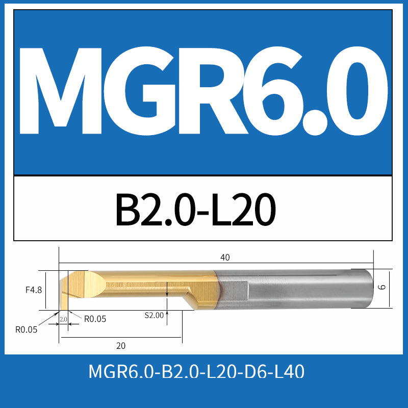 MGR6-B2.0-L20 CNC Solid Carbide Internal Grooving Boring Bar